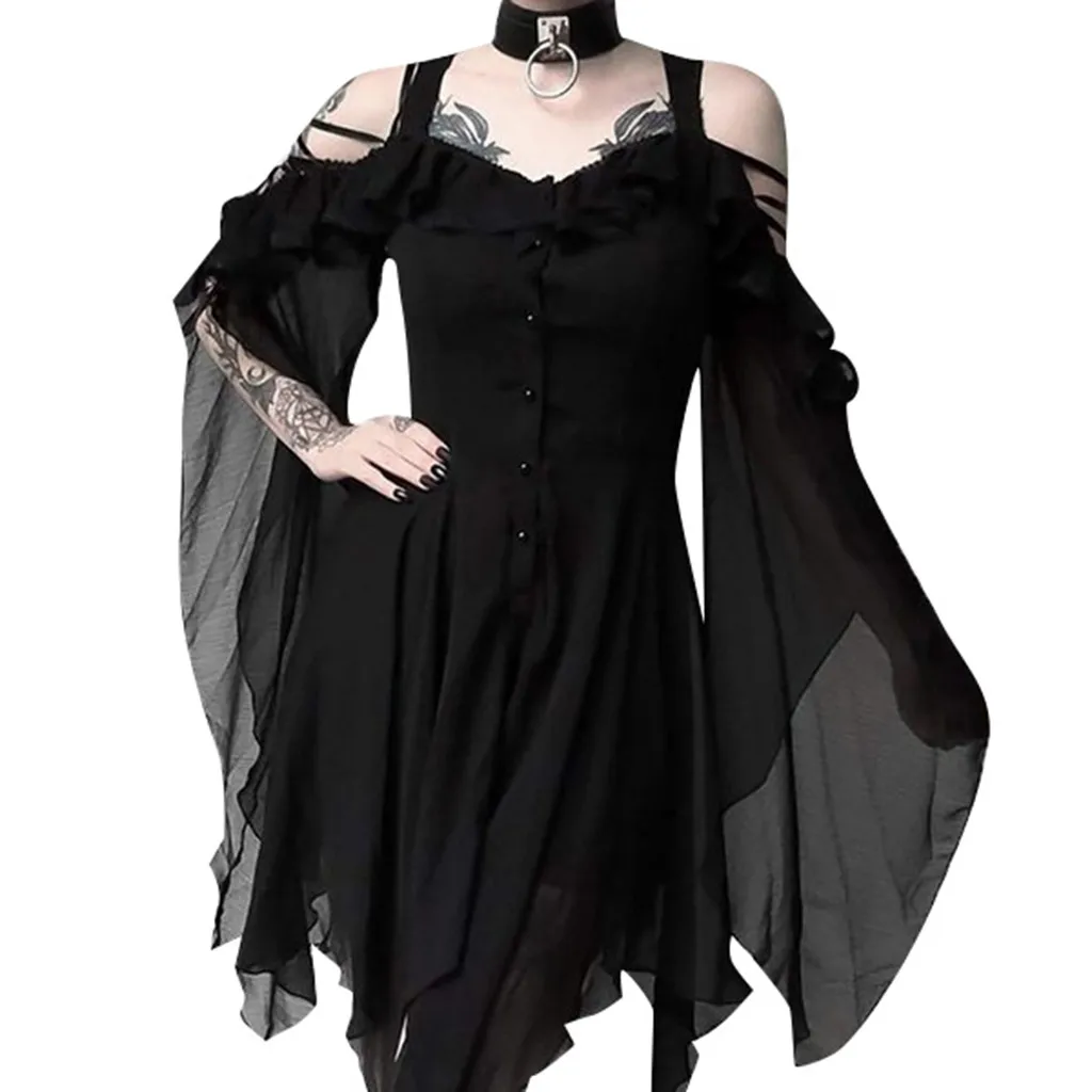 Women Dress Fashion Ruffle Sleeves Off Shoulder Gothic Midi Dress Summer Casual Female Beach Dress Vestidos Plus Size 2019
Women Dress Fashion Ruffle Sleeves Off Shoulder Gothic Midi Dress Summer Casual Female Beach Dress Vestidos Plus Size 2019