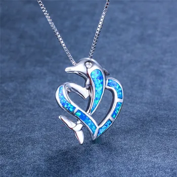 Boho Women Big Dolphin Pendants Necklaces Blue Fire Opal Stone Necklace Fashion Silver Color Animal Wedding Jewelry
Boho Women Big Dolphin Pendants Necklaces Blue Fire Opal Stone Necklace Fashion Silver Color Animal Wedding Jewelry