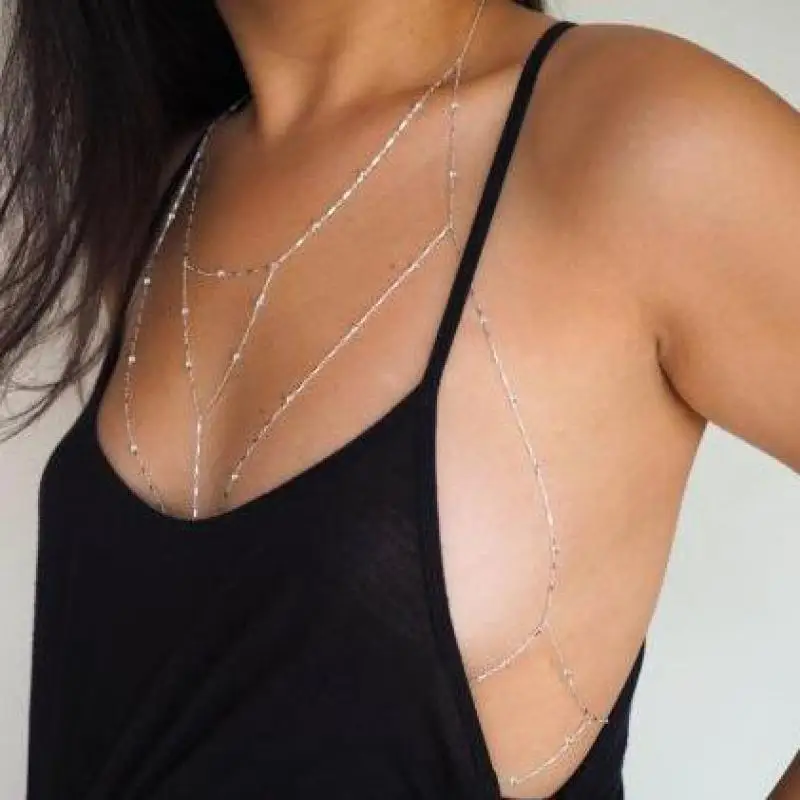 Triangle Waist Tassel Chain Bra Bikini Women Beach Tassel Chest Body Chain