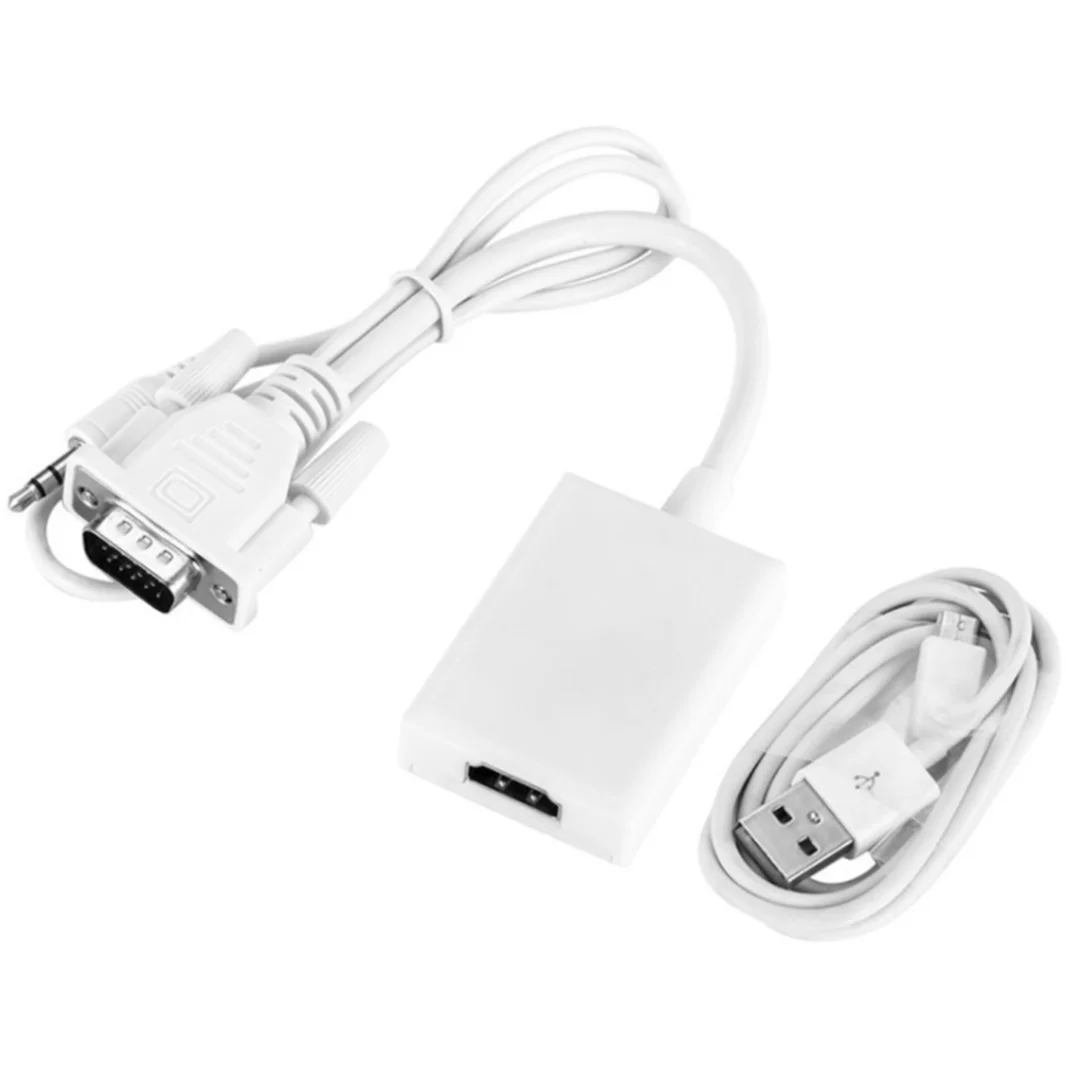 Pohiks 1pc VGA To HDMI 1080P HD With Audio Cable Converter For HDTV PC Laptop TV Computer Notebook DVD Player