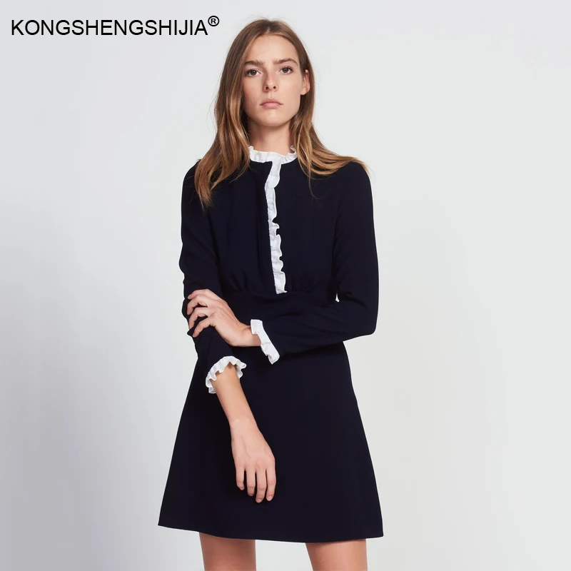 2017 new patchwork long sleeve A line spring women high waist elegant ruffles England style dresses drop shipping
2017 new patchwork long sleeve A line spring women high waist elegant ruffles England style dresses drop shipping