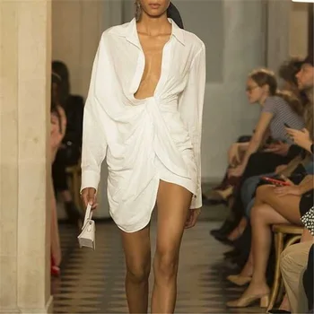 Runway White Shirt Dress For Women V Neck Long Sleeve Ruched Loose High Waist Large Size Mini Dresses 2019 Summer Fashion OL
Runway White Shirt Dress For Women V Neck Long Sleeve Ruched Loose High Waist Large Size Mini Dresses 2019 Summer Fashion OL