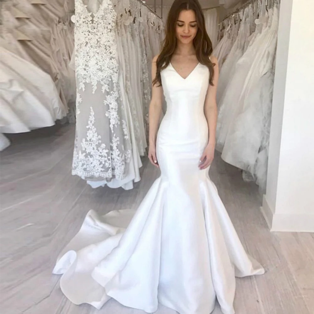 Sexy Mermaid Satin Wedding Dresses 2019 V-neck Lace up Back Boho Bride Dress Cheap Wedding Gowns robe de mariee
Sexy Mermaid Satin Wedding Dresses 2019 V-neck Lace up Back Boho Bride Dress Cheap Wedding Gowns robe de mariee