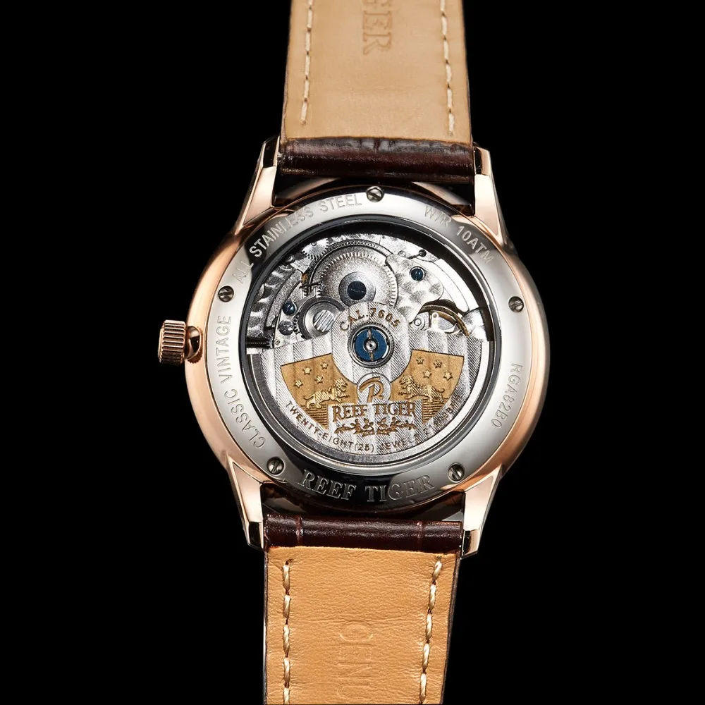 2021 мужские роскошные часы Reef Tiger/RT механические цвета розового золота с