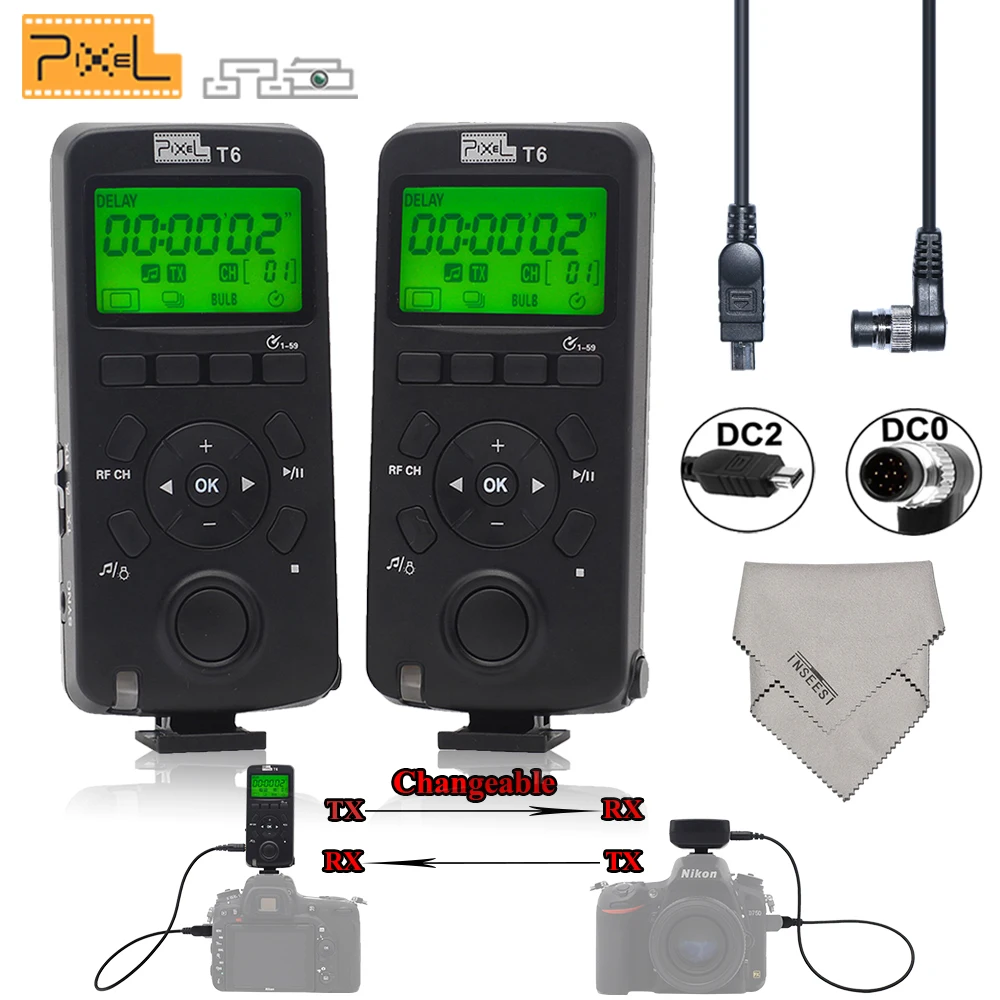 2 x Pixel T6 LCD Wireless Timer Remote Control Transceiver DC0+DC2 Shutter Release Cable For Nikon D3100 D7200 D600 D610 D750
2 x Pixel T6 LCD Wireless Timer Remote Control Transceiver DC0+DC2 Shutter Release Cable For Nikon D3100 D7200 D600 D610 D750