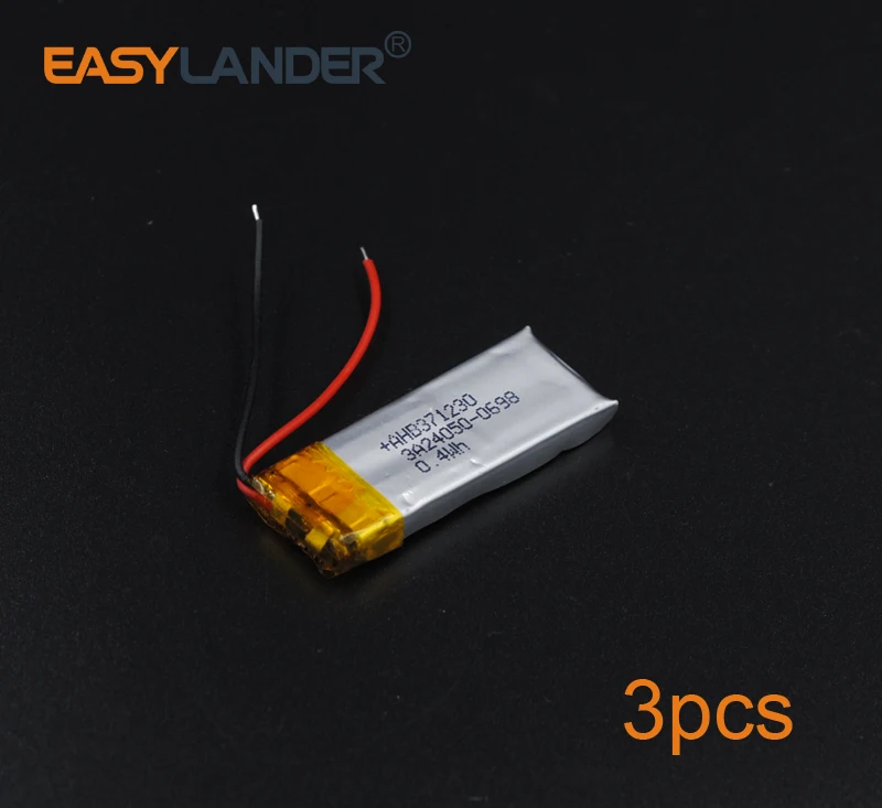 3pcs/Lot 3.7V 0.4Wh 371230 Rechargeable li Polymer Li-ion Battery For bluetooth headset mp3 /mp5 mouse Bracelet Wrist Watch
3pcs/Lot 3.7V 0.4Wh 371230 Rechargeable li Polymer Li-ion Battery For bluetooth headset mp3 /mp5 mouse Bracelet Wrist Watch