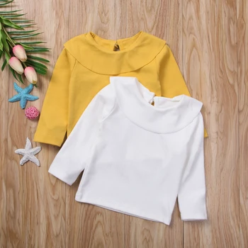 Newborn Infant Baby Girls Kids Long Sleeve Ruffled Cotton Tops Clothes 0-24M