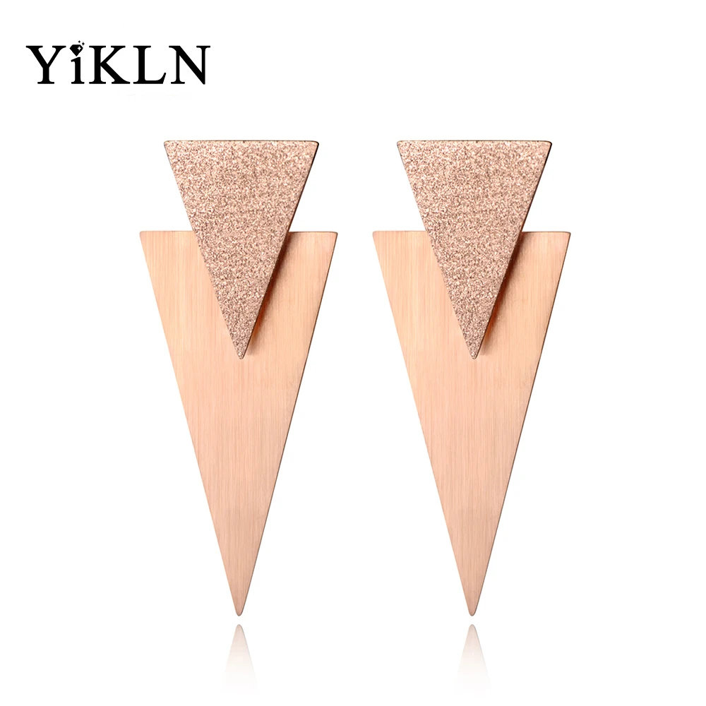 YiKLN Rose Gold Frosted & Brushed Surface Double Triangle Stainless Steel Earrings Fashion Jewelry Boucle D'oreille YE18073
YiKLN Rose Gold Frosted & Brushed Surface Double Triangle Stainless Steel Earrings Fashion Jewelry Boucle D'oreille YE18073