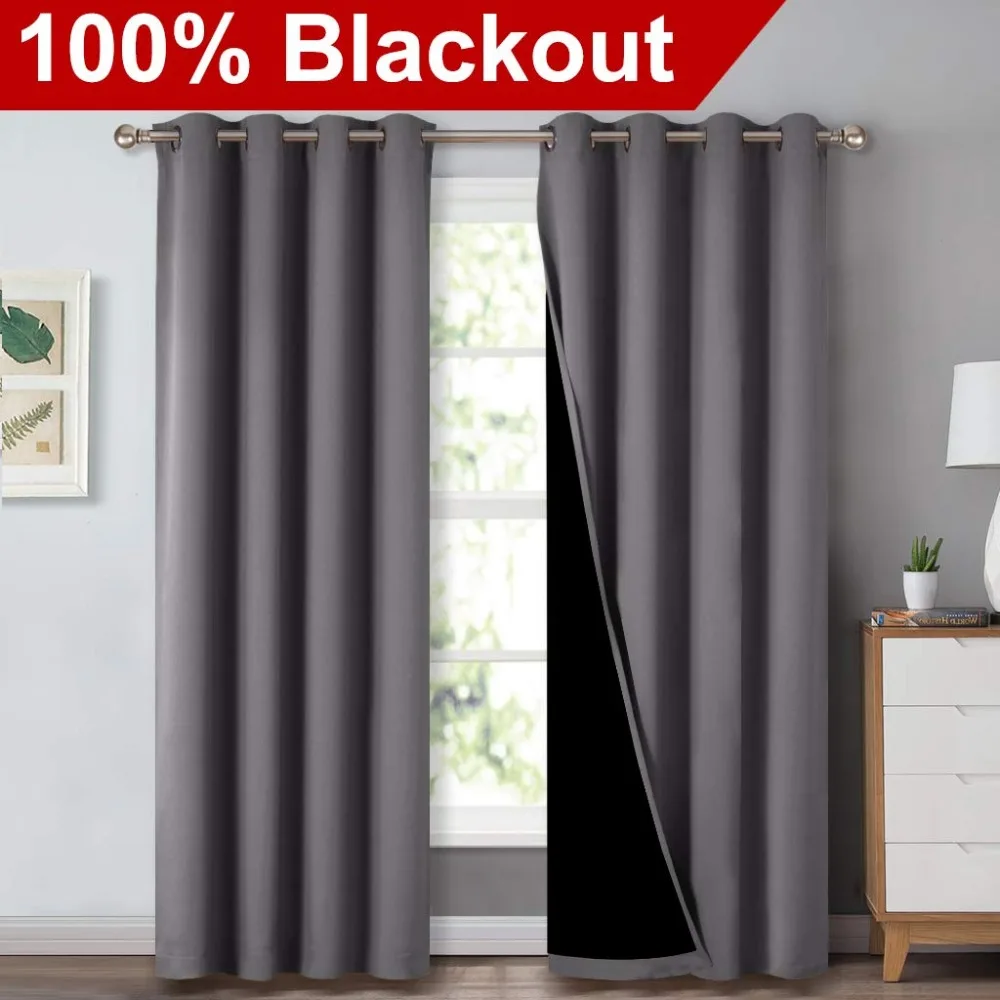 Us 27 62 20 Off 1 Pc 100 Blackout Fabric Noise Reducing Curtains Light Block Thermal Grommet Hook Up D For Living Room Bedroom In