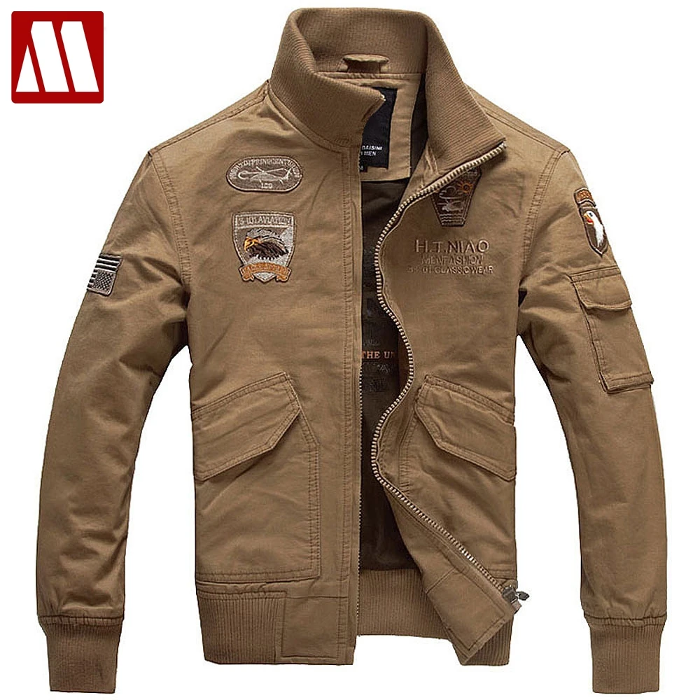 

2022 Autumn Men Embroid Bomber Jacket Have Armbands Cool Men's Cotton Rib Mandarin Collar military Jackets Plus size XXXXL