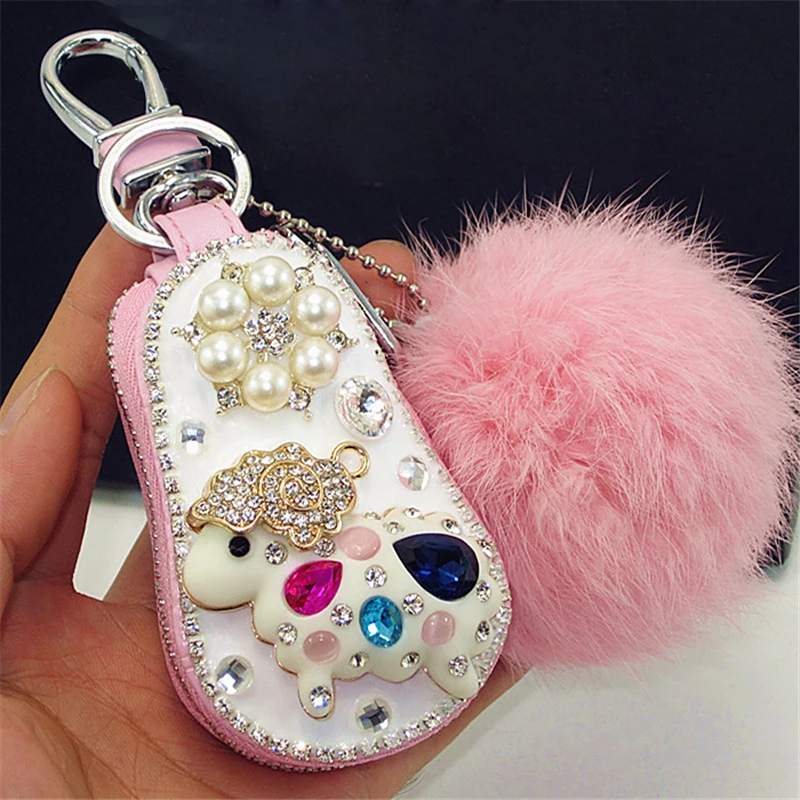 Cute sheep Diamonds car Key bag Wallets Shining Keychain With Fluff ball Genuine Leather Key Bag Keys Organizer Covers Zipper
Cute sheep Diamonds car Key bag Wallets Shining Keychain With Fluff ball Genuine Leather Key Bag Keys Organizer Covers Zipper