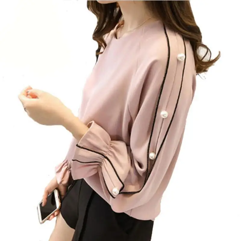Plus size Chiffon shirt female 2018 Blusa Beaded Tops Autumn long-sleeved Solid color Women blouse Women clothing
Plus size Chiffon shirt female 2018 Blusa Beaded Tops Autumn long-sleeved Solid color Women blouse Women clothing