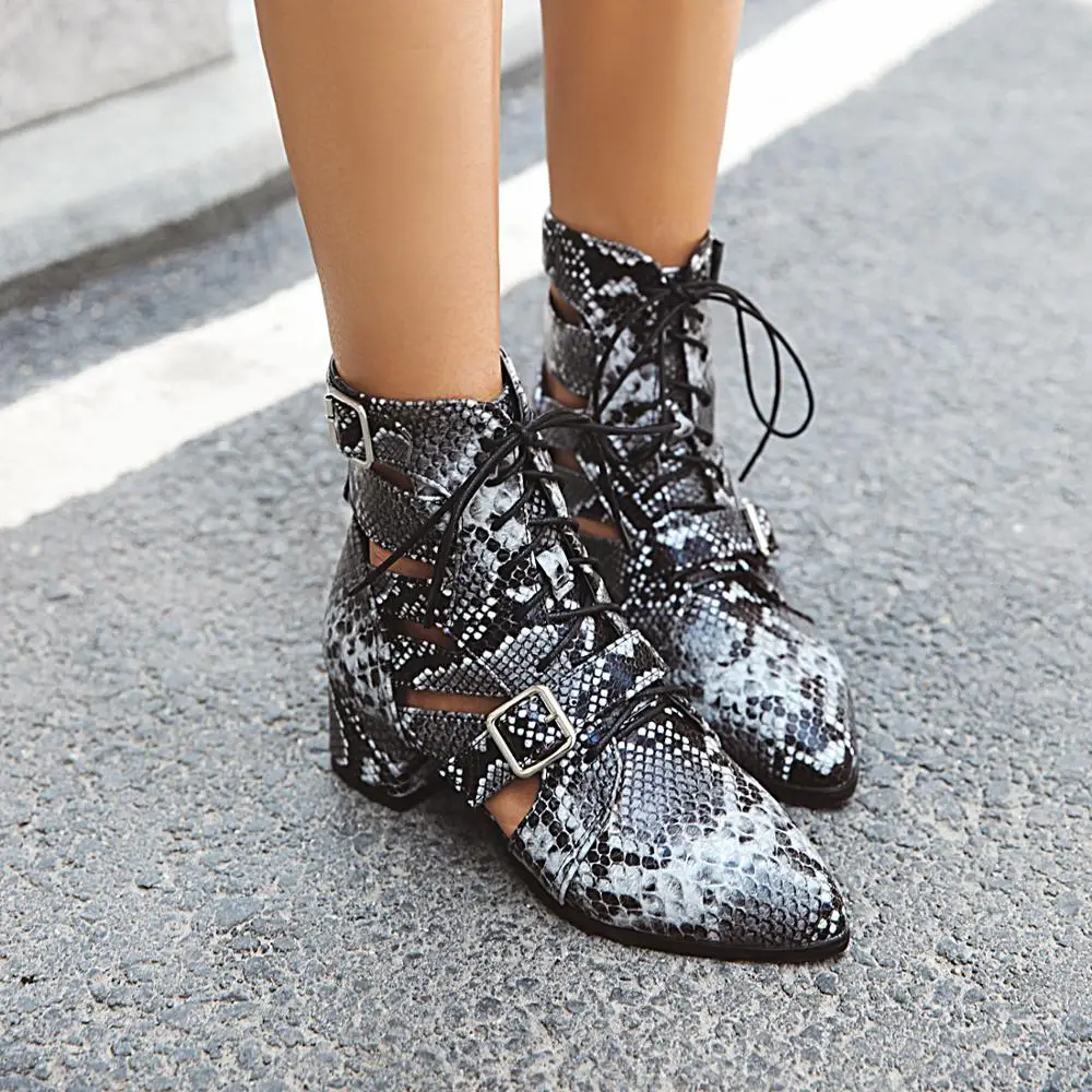Brand Design Snake Skin Pu Leather Boots Woman Pointed Toe High Heels Ankle Boots Buckle Lace Up Women Boots
Brand Design Snake Skin Pu Leather Boots Woman Pointed Toe High Heels Ankle Boots Buckle Lace Up Women Boots