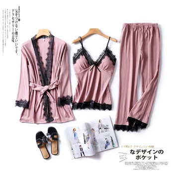 Winter Women Cotton Sexy Lace Home Wear Pink 3PCS Spaghetti Strap&Robe&Pant Pajamas Pijamas Suit Negligee Elegant Nigntwear M-XL
Winter Women Cotton Sexy Lace Home Wear Pink 3PCS Spaghetti Strap&Robe&Pant Pajamas Pijamas Suit Negligee Elegant Nigntwear M-XL