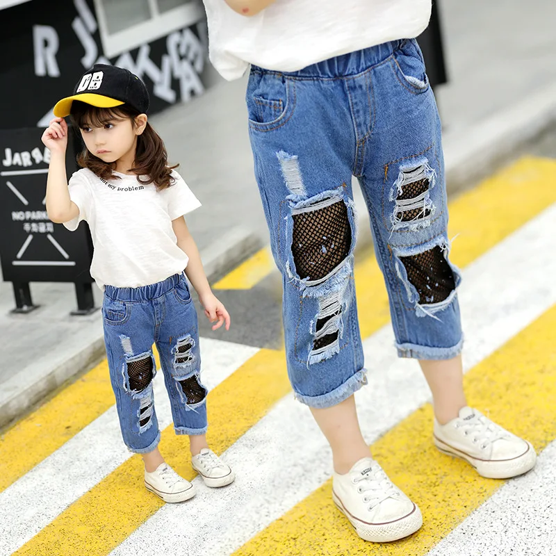 Children Hole Jeans For Kids Girls Ripped Mesh Jeans Summer Baby Fashion Denim Pants For Girl Elastic Waist Cotton Trousers
Children Hole Jeans For Kids Girls Ripped Mesh Jeans Summer Baby Fashion Denim Pants For Girl Elastic Waist Cotton Trousers