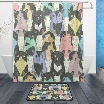 Cute Colorful Cartoon Cat Waterproof Polyester Fabric Shower Curtain with Hooks Doormat Bath Floor Mat Bathroom Home Decor
Cute Colorful Cartoon Cat Waterproof Polyester Fabric Shower Curtain with Hooks Doormat Bath Floor Mat Bathroom Home Decor