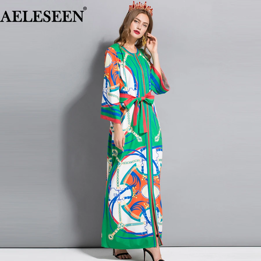 AELESEEN Vintage Runway Dress Print 2018 Summer Fashion Full Sleeves Belt Contrast Color Muslim Printed Slim Long Loose Dress
AELESEEN Vintage Runway Dress Print 2018 Summer Fashion Full Sleeves Belt Contrast Color Muslim Printed Slim Long Loose Dress
