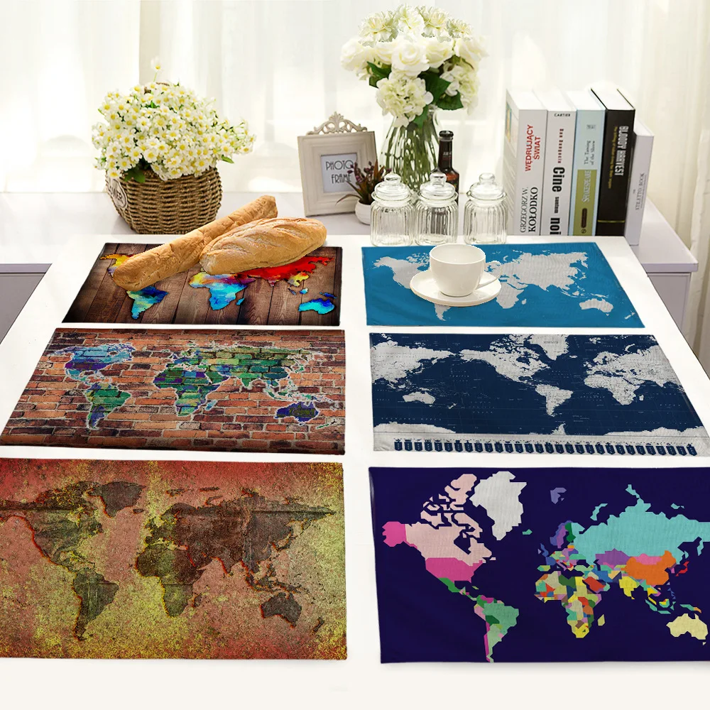 Modern Retro World Map Heat Resistant Tableware Mat Stains Table Mat Home Kitchen Linen Rectangular Placemat Decoration
Modern Retro World Map Heat Resistant Tableware Mat Stains Table Mat Home Kitchen Linen Rectangular Placemat Decoration