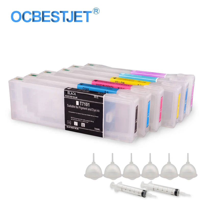 6Colors/Set T7101 T7101-T7106 Empty Refillable Ink Cartridge With Cartridge Chip For Epson SureLab D3000 Series Printer 700ML/PC
6Colors/Set T7101 T7101-T7106 Empty Refillable Ink Cartridge With Cartridge Chip For Epson SureLab D3000 Series Printer 700ML/PC