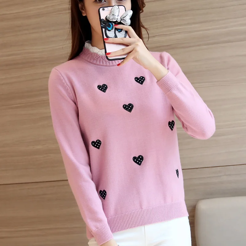 Korean Autumn Winter Women's Sweater Kawaii Lace Collar Heart Patchwork Sweet Knitted Pullover Female Fashion Basic Jumper Tops
Korean Autumn Winter Women's Sweater Kawaii Lace Collar Heart Patchwork Sweet Knitted Pullover Female Fashion Basic Jumper Tops