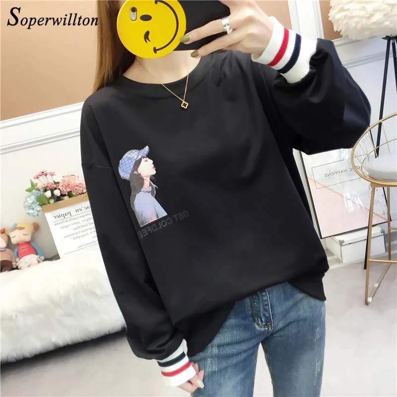 2019 Fall Round Neck Long Sleeve Hood Girl Printed Warm Sweatshirts Women Black Preppy style Loose Hoodies Female Casual Coat
2019 Fall Round Neck Long Sleeve Hood Girl Printed Warm Sweatshirts Women Black Preppy style Loose Hoodies Female Casual Coat