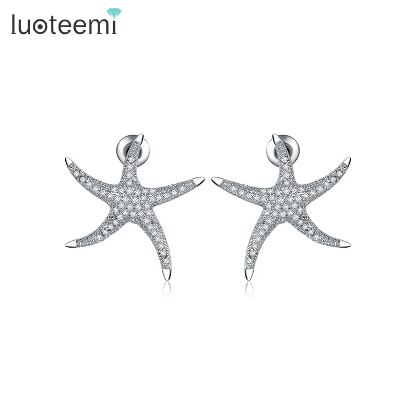 Image Teemi New Fashion Stock Arrival Luxury Full Sparkling Cubic Zirconia Micro Paved Star Starfish Stud Earrings White Gold Women
