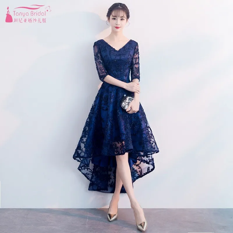 Half Sleeves Short Front Long Back Navy Blue Organza Lace Beading Bridesmaid Dresses Formal Party Prom Dress For Weddings JQ64
Half Sleeves Short Front Long Back Navy Blue Organza Lace Beading Bridesmaid Dresses Formal Party Prom Dress For Weddings JQ64