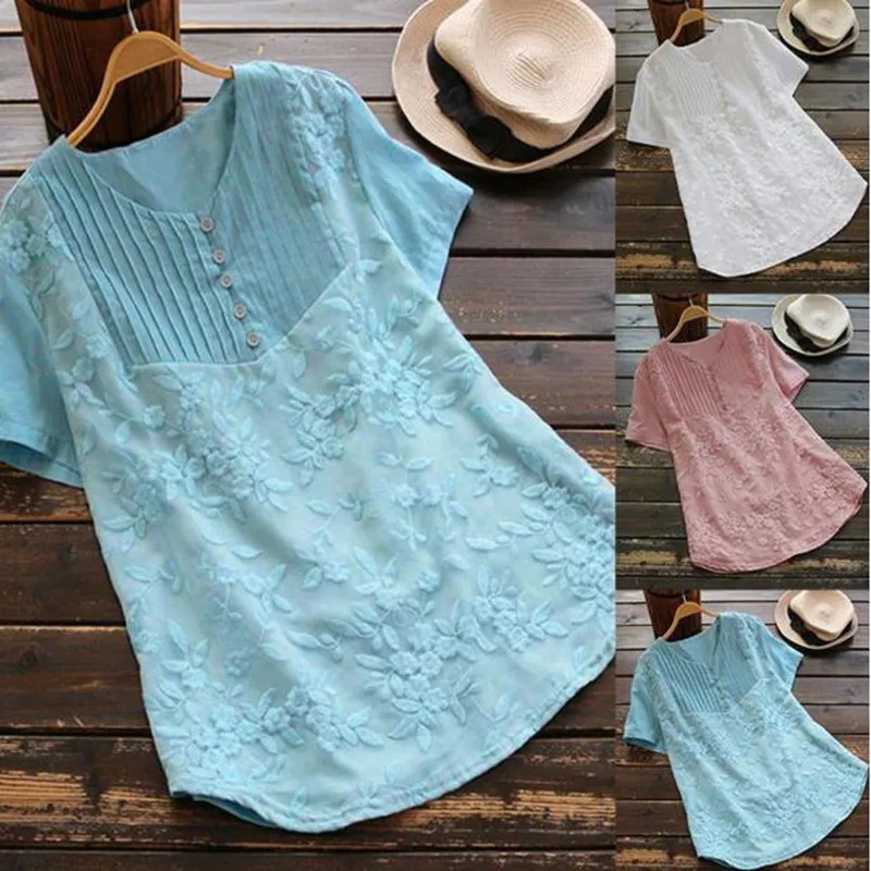 Women Fashion Blouses Casual Loose Solid O-neck Shirt Short Sleeve Cotton Embroidery Top Plus Size
Women Fashion Blouses Casual Loose Solid O-neck Shirt Short Sleeve Cotton Embroidery Top Plus Size
