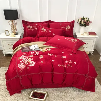 Red Luxury 60S Egyptian cotton Flowers Embroidery Bedding Set Duvet Cover Bed Sheet Bed Linen Pillowcases Queen King Size 4pcs
Red Luxury 60S Egyptian cotton Flowers Embroidery Bedding Set Duvet Cover Bed Sheet Bed Linen Pillowcases Queen King Size 4pcs