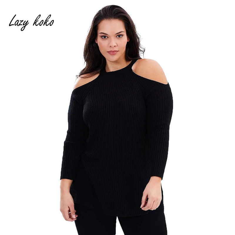 Lazy koko New Fashion Plus Size Sweaters Women Office Lady O-Neck Solid Black Big Female Pullovers Sweater 3XL-6XL | Женская одежда