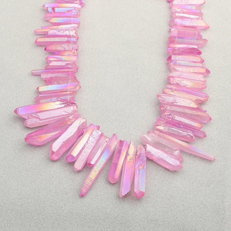 15-5-strand-Natural-Pink-Top-Drilled-Point-Beads-Raw-Crystal-Quartz-Pendant-Druzy-Wand-Healing (2)