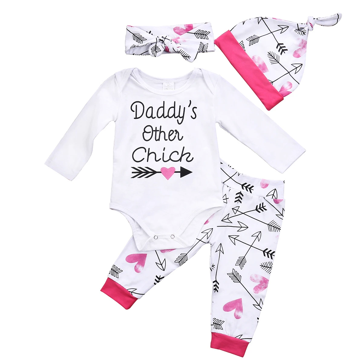 4Pcs Baby Girls Arrow Clothes Newborn Infant Cotton Daddys Other Chick Tops Romper Pants Hat 4Pcs Outfits Set Clothes
4Pcs Baby Girls Arrow Clothes Newborn Infant Cotton Daddys Other Chick Tops Romper Pants Hat 4Pcs Outfits Set Clothes