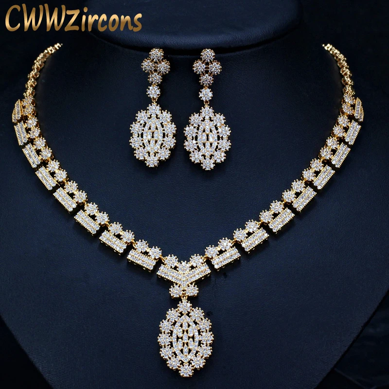 CWWZircons Full African CZ Crystal Bridal Wedding Necklace Earrings Dubai Gold Color Costume Jewelry Sets for Women T106
CWWZircons Full African CZ Crystal Bridal Wedding Necklace Earrings Dubai Gold Color Costume Jewelry Sets for Women T106
