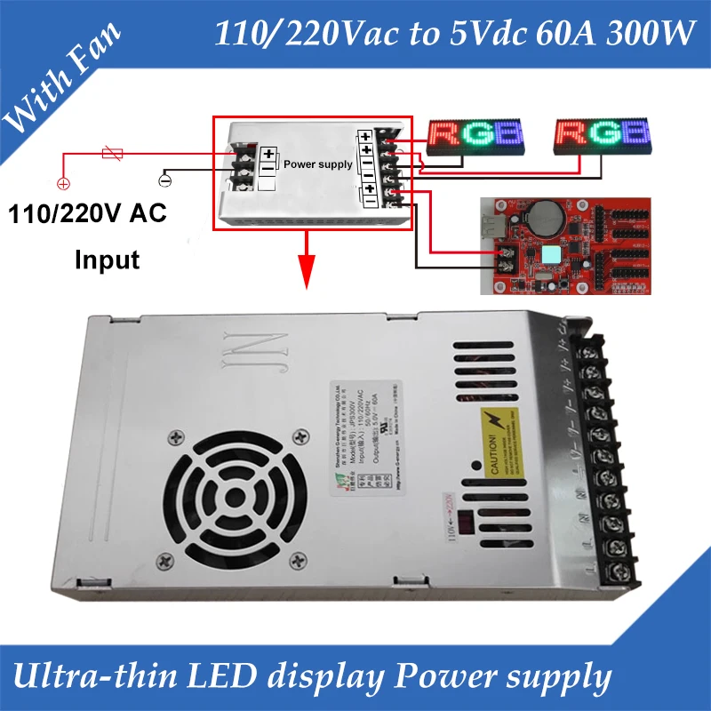 Special LED display power supply With Fan Ultra-thin 110/220VAC Input, 5V 60A 300W Output Switching Power Supply
Special LED display power supply With Fan Ultra-thin 110/220VAC Input, 5V 60A 300W Output Switching Power Supply
