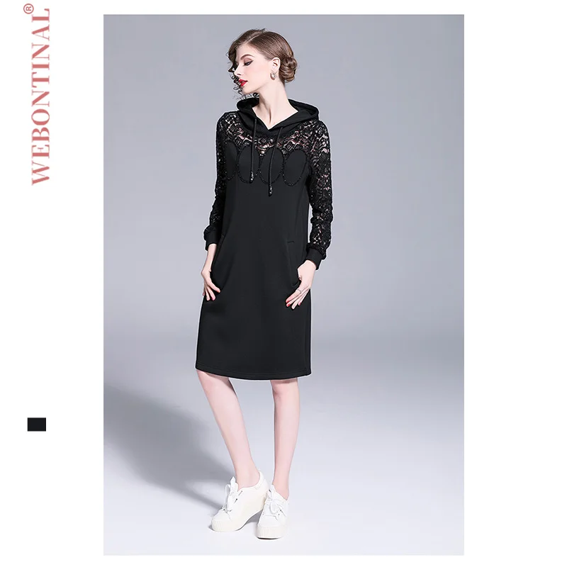 WEBONTINAL Casual Black Beaded Lace Stitching Dress High Waist Hooded Fashion Women Dress Ladies Sport Dresses Vestidos
WEBONTINAL Casual Black Beaded Lace Stitching Dress High Waist Hooded Fashion Women Dress Ladies Sport Dresses Vestidos