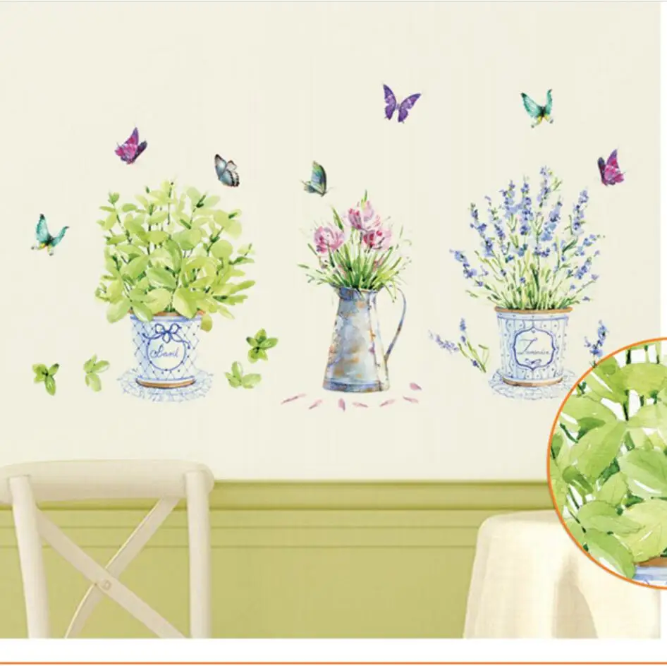 DIY-wall-stickers-home-decor-potted-flower-pot-butterfly-kitchen-window-glass-bathroom-decals-waterproof-Free