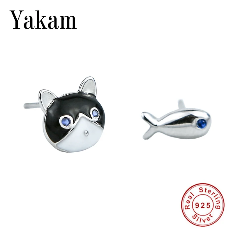 S925 Sterling Silver Asymmetry Earrings 2019 Blue CZ Eyes Black Enamel Little Cute Cat Fish Stud Earring Women Love Gift Jewelry
S925 Sterling Silver Asymmetry Earrings 2019 Blue CZ Eyes Black Enamel Little Cute Cat Fish Stud Earring Women Love Gift Jewelry