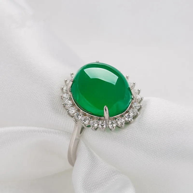 MOROW High Quality Natural Green Chalcedony Jewel Finger Rings Vintage Fashion Jewelry Female Engagement Ring for Birthday Gift (9)