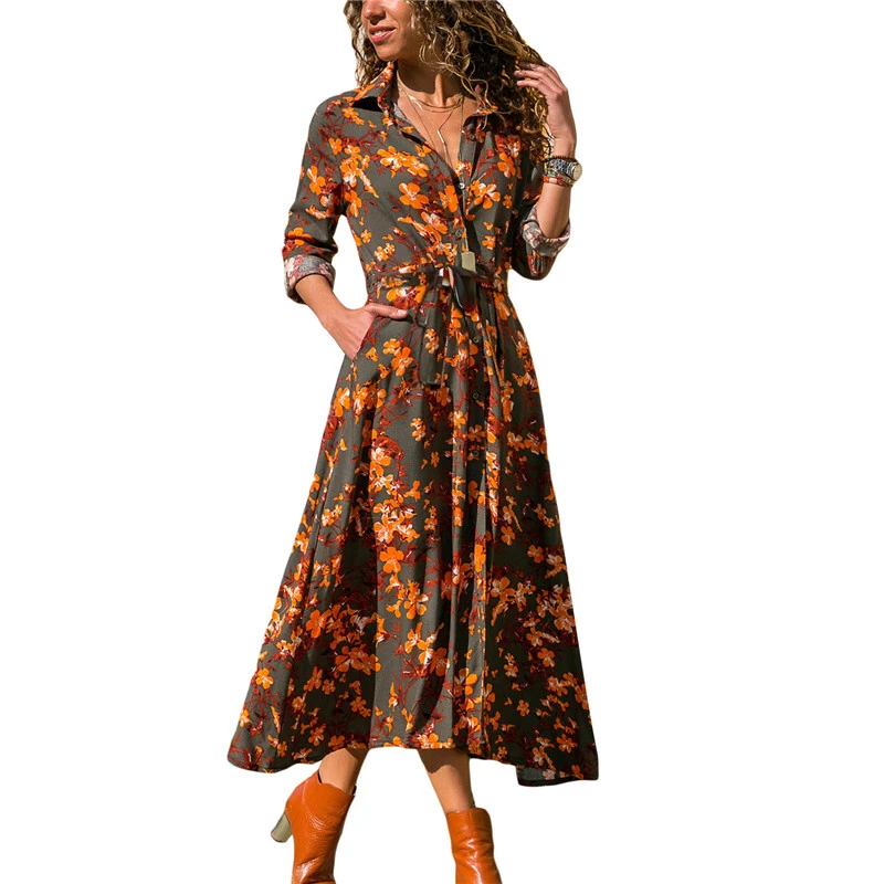 Autumn Winter Dress Boho Long Sleeve Maxi Dress For Women Bandage Floral Print Beach Dress Turn Down Collar Party Loose Vestidos
Autumn Winter Dress Boho Long Sleeve Maxi Dress For Women Bandage Floral Print Beach Dress Turn Down Collar Party Loose Vestidos