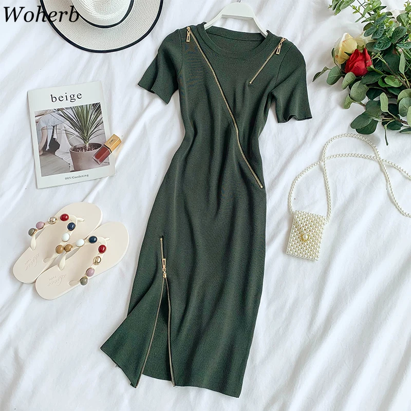 Woherb Sexy Slim Knitted Short Sleeve Pencil Dress Summer Thin Casual Vestidos Asymmetrical Zipper Patch Dresses 2019 Robe Femme
Woherb Sexy Slim Knitted Short Sleeve Pencil Dress Summer Thin Casual Vestidos Asymmetrical Zipper Patch Dresses 2019 Robe Femme