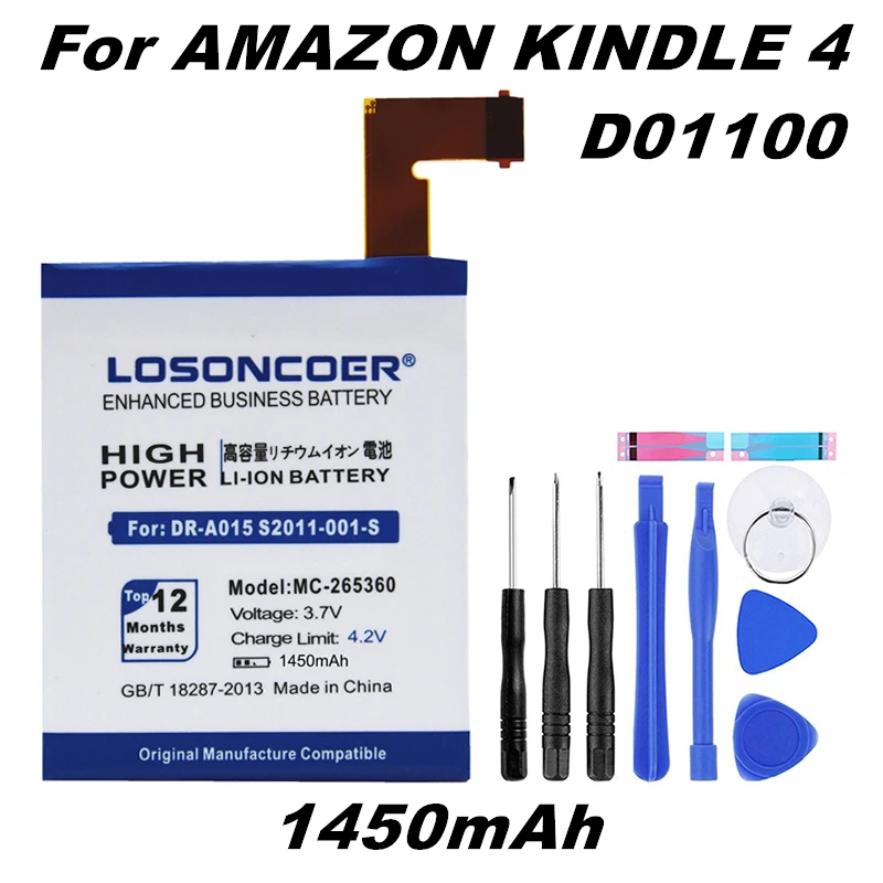 LOSONCOER 1450mAh MC-265360 Battery for Amazon Kindle 4 D01100 S2011-001-S DR-A015 Built-in battery
LOSONCOER 1450mAh MC-265360 Battery for Amazon Kindle 4 D01100 S2011-001-S DR-A015 Built-in battery
