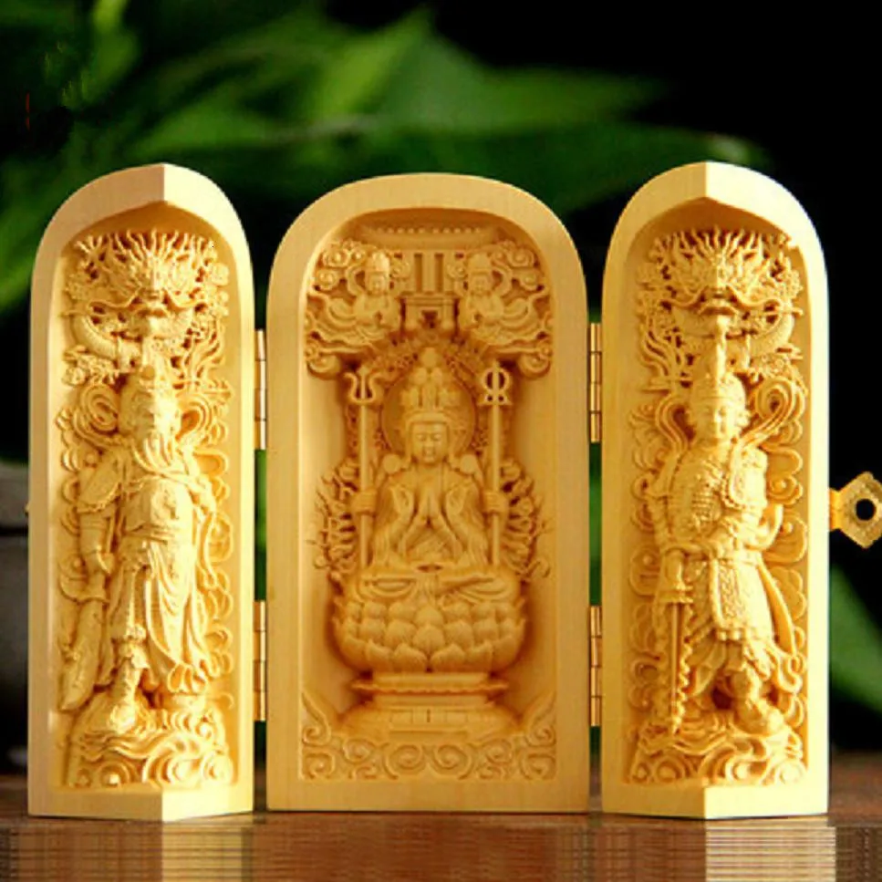 Wood carving hand pieces of ornaments portable shrines three open box wood carving statues Goddess of the three holy crafts
Wood carving hand pieces of ornaments portable shrines three open box wood carving statues Goddess of the three holy crafts