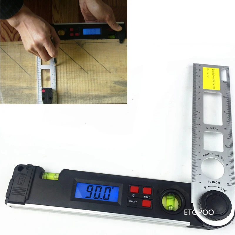 0-270 Degree 250mm Digital Protractor Multi-Angle Ruler Finder Level Meter Gauge Electronic Inclinometer with Dual Spirit Level
0-270 Degree 250mm Digital Protractor Multi-Angle Ruler Finder Level Meter Gauge Electronic Inclinometer with Dual Spirit Level
