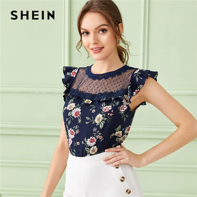 SHEIN Navy Ruffle Trim Mesh Yoke Floral Print Elegant Blouse Top Women 2019 Summer Butterfly Sleeve Buttoned Ladies Blouses
SHEIN Navy Ruffle Trim Mesh Yoke Floral Print Elegant Blouse Top Women 2019 Summer Butterfly Sleeve Buttoned Ladies Blouses