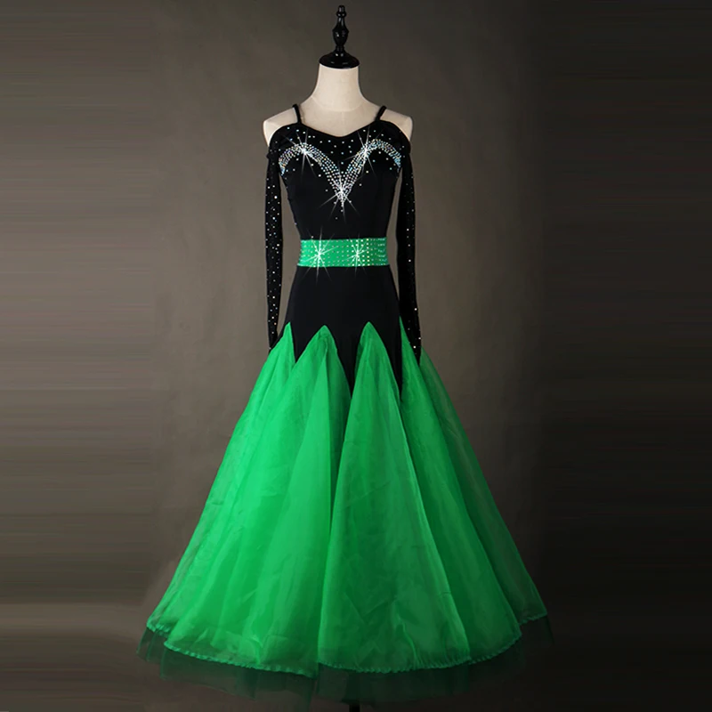 green ballroom dress woman waltz dresses dance clothes standard costumes | Тематическая одежда и униформа