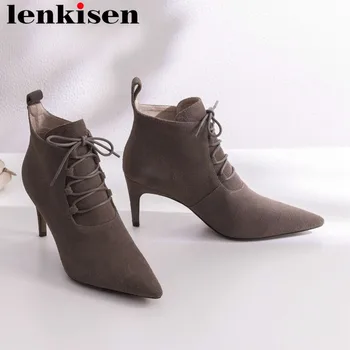 Lenkisen british style natural leather elegant lady runway new fashion lace up pointed toe high stiletto heels ankle boots L95
Lenkisen british style natural leather elegant lady runway new fashion lace up pointed toe high stiletto heels ankle boots L95