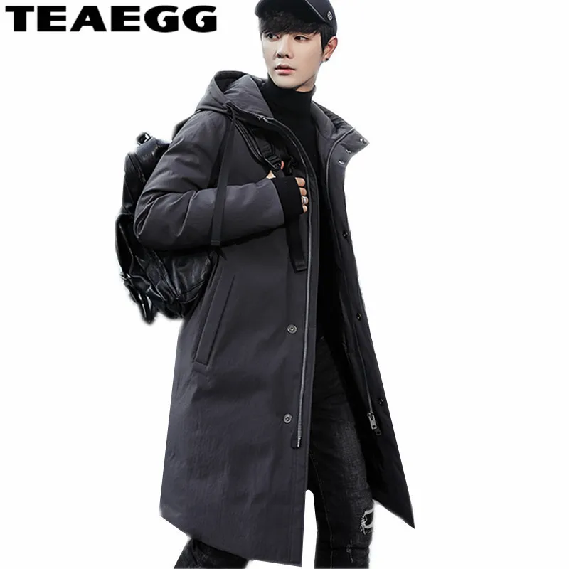 TEAEGG Warm White Duck Down Men Chaquetas De Plumas Para Hombre Casual Hooded Men's Jacket Long Parka Outwear AL1523 | Мужская