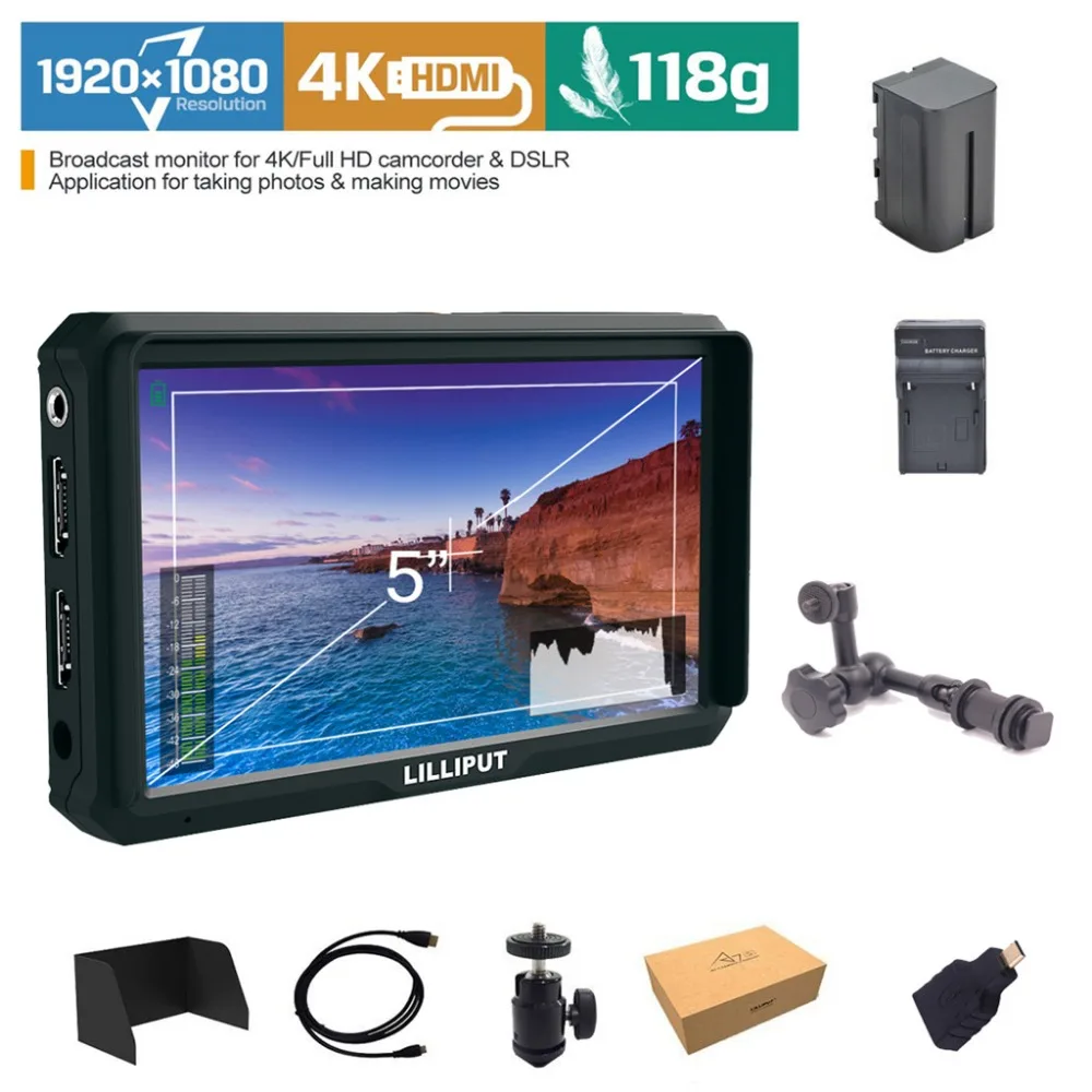Lilliput A5 Lightweight 5 inch 1920x1080 HD 441ppi IPS Screen Camera Field Monitor 4K HDMI Input output with Battery and charge
Lilliput A5 Lightweight 5 inch 1920x1080 HD 441ppi IPS Screen Camera Field Monitor 4K HDMI Input output with Battery and charge