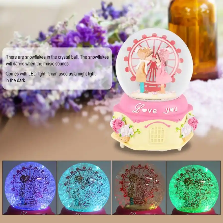snow globe music box desktop ornament for valentines day gift