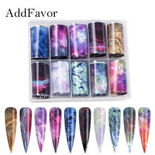 Addfavor 10 rouleaux Laser feuille d'ongle papier holographique Nail Art transfert autocollant fleur ongles étoilés décoration enveloppes(China)
